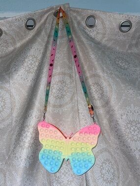 Kids Rainbow Butterfly Pop-It Crossbody Bag - Pink, Yellow, Blue